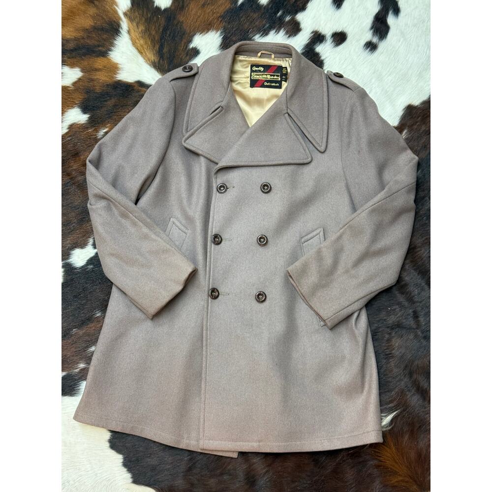 1950's SEARS USA taupe wool double breasted peacoat - Size 44 - Picture 2 of 9